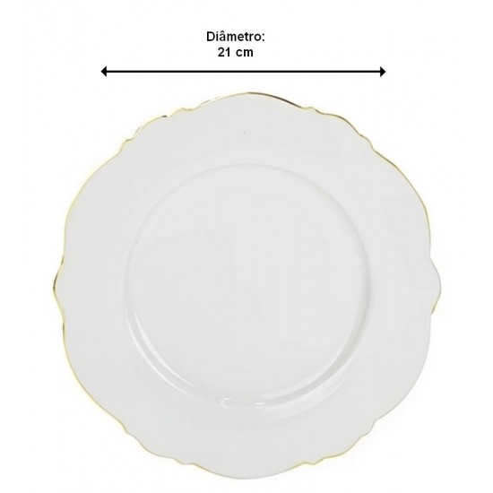 Prato 21cm para Sobremesa Royal Classic em New Bone China com Filado Ouro